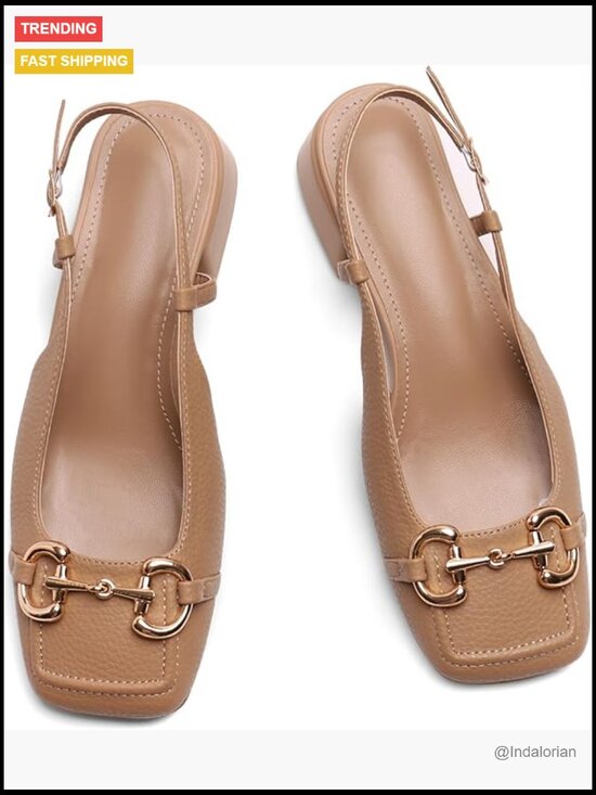 Shoes - Faux Leather Slingback Mary Jane Heels Low Block Heel Pumps